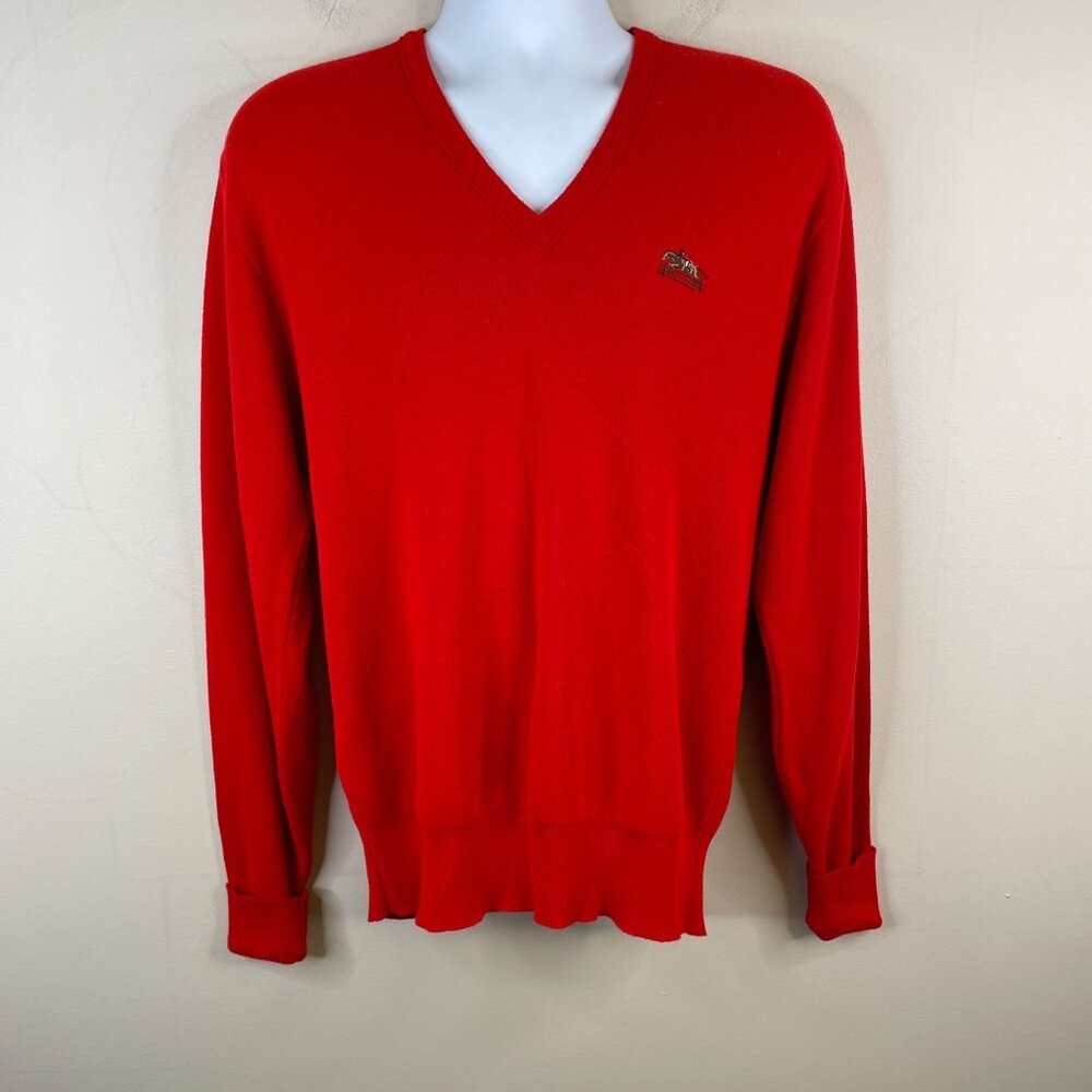 Vintage Steeplechase Mens Preppy Golf Sweater Large Pony Logo Old Money V Neck